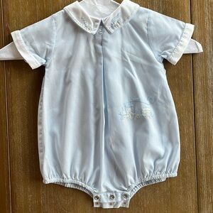 Blue Embroidered Train Bubble - 6 months